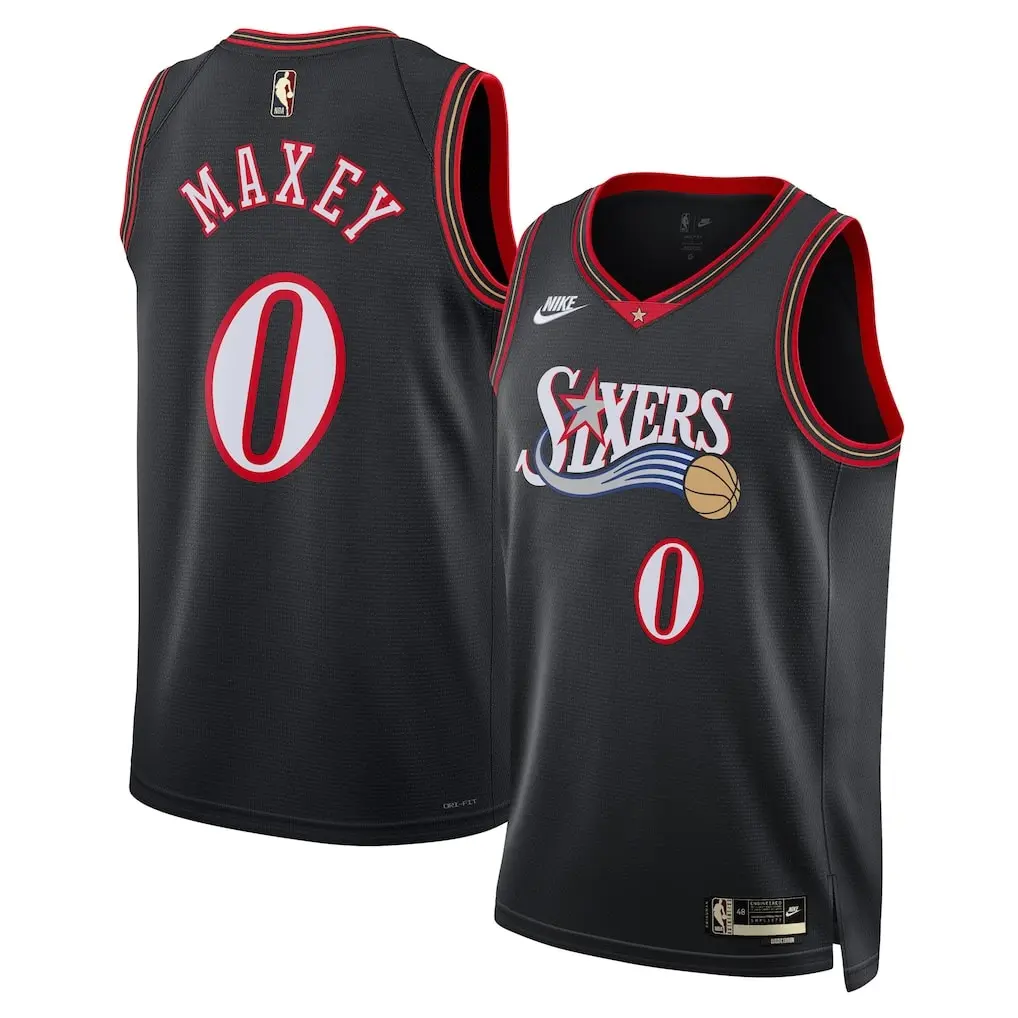 76ers Tyrese Maxey Black Jersey Stitched - Classic Edition 1 Philadelphia 76ers Tyrese Maxey Nike Black Swingman Jersey - Classic Edition