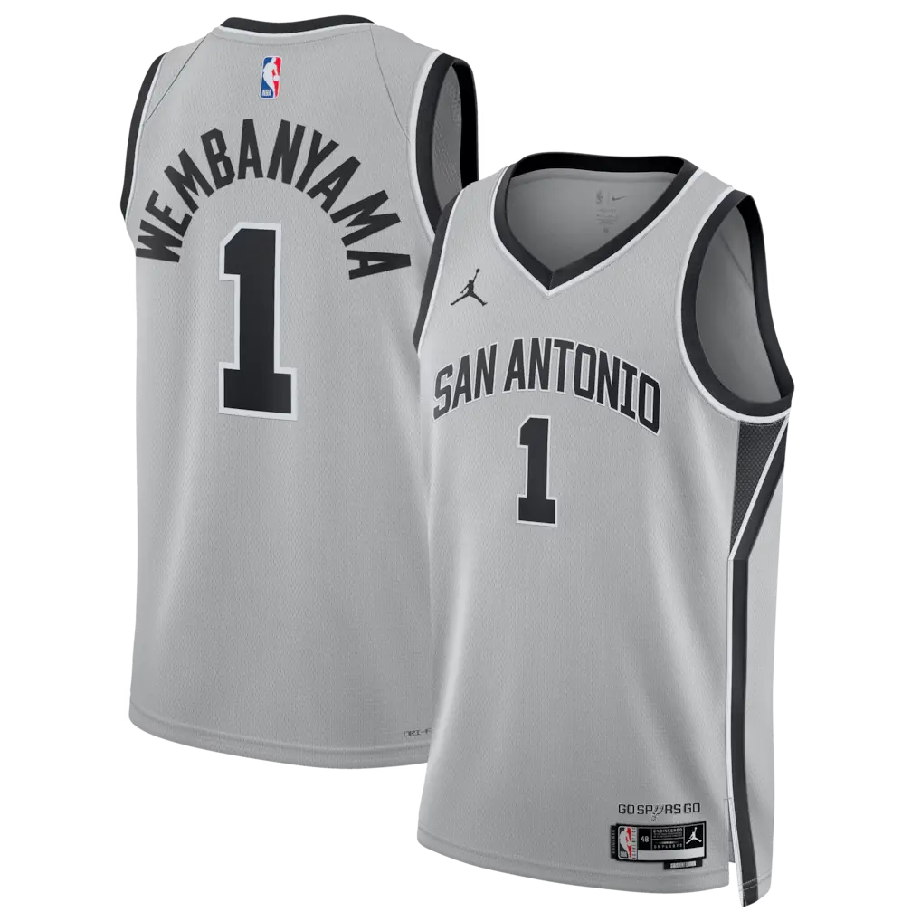 Spurs Victor Wembanyama Silver Jersey Stitched 1 San Antonio Spurs Victor Wembanyama Jordan Brand Silver Swingman Jersey