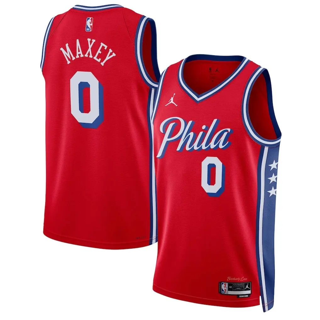 76ers Tyrese Maxey Red Jersey Stitched 1 hiladelphia 76ers Tyrese Maxey Jordan Brand Red Swingman Jersey
