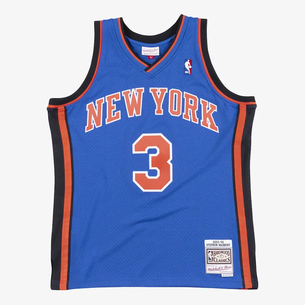 tephon Marbury Blue Knicks 2005-06 Hardwood Classics Jersey Stitched 1 tephon Marbury Blue New York Knicks 2005-06 Hardwood Classics Swingman Player Jersey