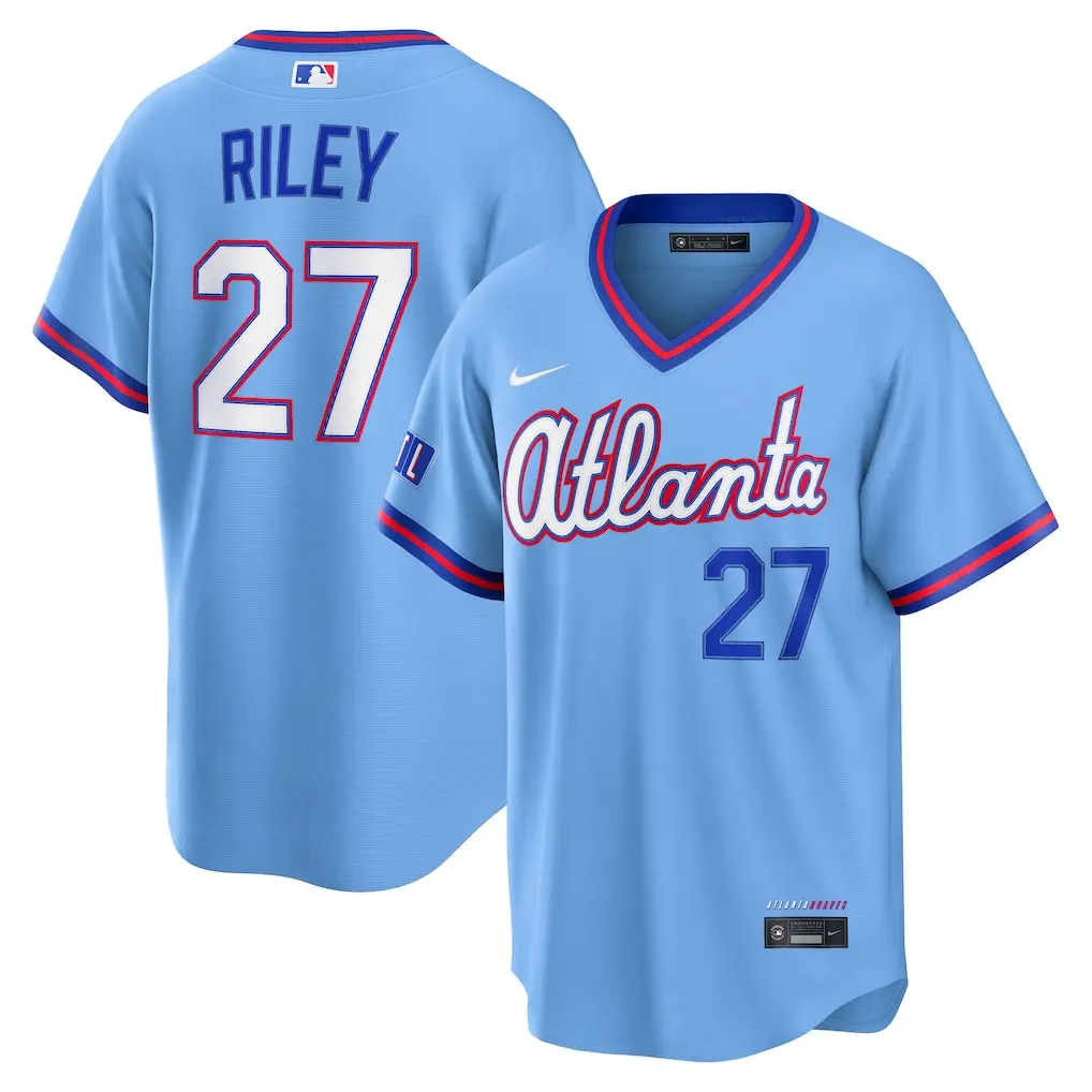 Atlanta Braves Austin Riley Powder Blue 2026 City Connect Jersey Stitched 1 Men's Atlanta Braves Austin Riley Nike Powder Blue 2026 City Connect Stadium Jersey