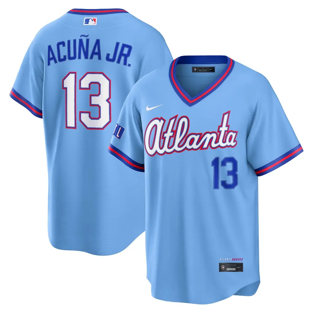 Atlanta Braves Ronald Acuña Jr. Powder Blue 2026 City Connect Jersey Stitched 1 Men's Atlanta Braves Ronald Acuña Jr. Nike Powder Blue 2026 City Connect Stadium Jersey