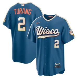 Men's Milwaukee Brewers Brice Turang Nike Mineral Blue 2026 City Connect Stadium Jersey
