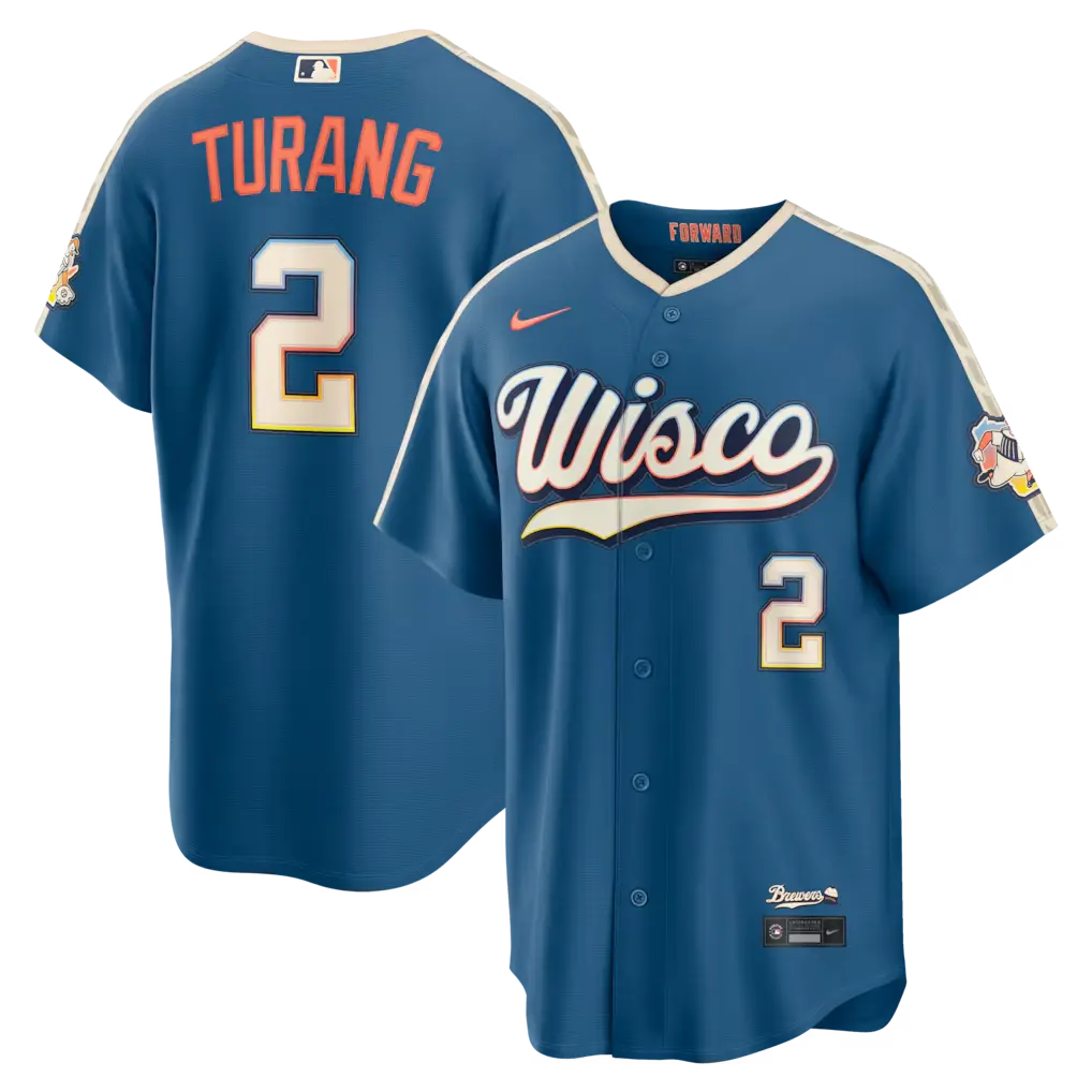 Milwaukee Brewers Brice Turang Mineral Blue 2026 City Connect Jersey Stitched 1 Men's Milwaukee Brewers Brice Turang Nike Mineral Blue 2026 City Connect Stadium Jersey