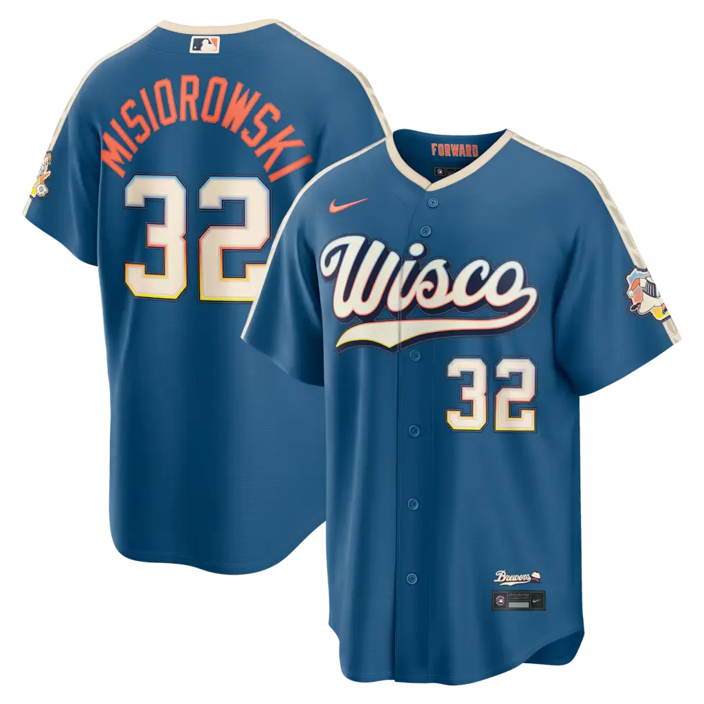 Milwaukee Brewers Jacob Misiorowski Mineral Blue 2026 City Connect Jersey Stitched 1 Men's Milwaukee Brewers Jacob Misiorowski Nike Mineral Blue 2026 City Connect Stadium Jersey