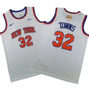 Karl-Anthony Towns Knicks 2026 Finals Patch White Sewn Down Jersey