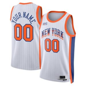 New York Knicks 2024 White Custom Name & Number City Sewn Down Jersey Stitched