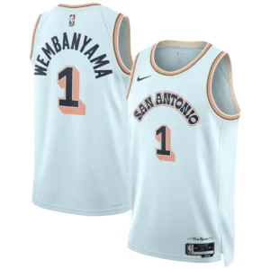 Spurs #1 Victor Wembanyama Light Blue 2024-25 City Jersey - Stitched Edition