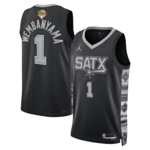 Victor Wembanyama Spurs 2026 Finals Patch Black Statement Stitched Jersey