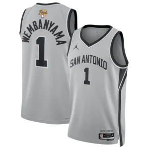 Spurs Victor Wembanyama 2026 Finals Patch Silver Jersey - Stitched Edition