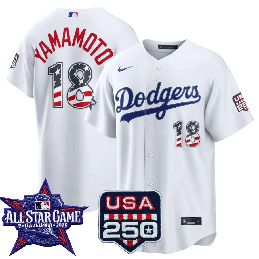 Yoshinobu Yamamoto Los Angeles Dodgers 2026 All-Star Stars & Stripes White Stadium Stitched Jersey 1 Yoshinobu Yamamoto Los Angeles Dodgers 2026 All-Star Stars & Stripes White Stadium Stitched Jersey