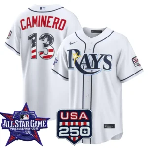 Junior Caminero Tampa Bay Rays 2026 All-Star Stars & Stripes White Stadium Stitched Jersey