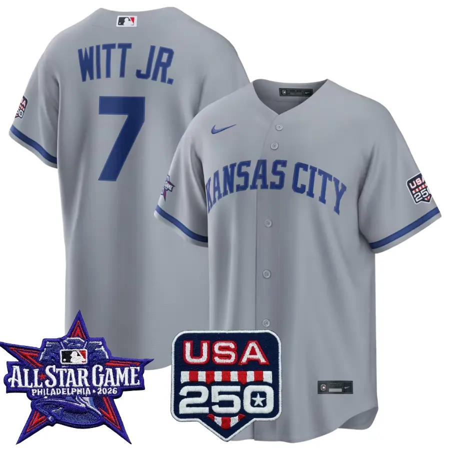 Bobby Witt Jr. Kansas City Royals 2026 All-Star Game Gray Stitched Jersey 1 Bobby Witt Jr. Kansas City Royals 2026 All-Star Game Gray Stitched Jersey