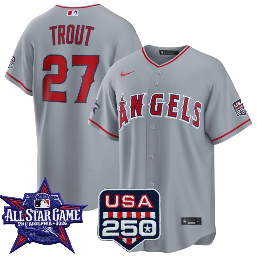 Mike Trout Los Angeles Angels 2026 All-Star Game Gray Stitched Jersey 1 Mike Trout Los Angeles Angels 2026 All-Star Game Gray Stitched Jersey