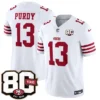 San Francisco 49ers #13 Brock Purdy White 80th Anniversary 2026 Limited Stitched Jersey