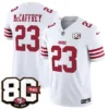 San Francisco 49ers #23 Christian McCaffrey White 80th Anniversary 2026 Limited Stitched Jersey