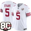 San Francisco 49ers #5 Mike Evans White 80th Anniversary 2026 Limited Stitched Jersey