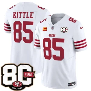 San Francisco 49ers #85 George kittle White 80th Anniversary And 4-Star C Patch 2026 Limited Stitched Jersey