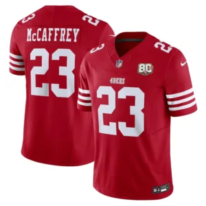 San Francisco 49ers Christian McCaffrey Scarlet 80th Anniversary Stitched Limited Jersey