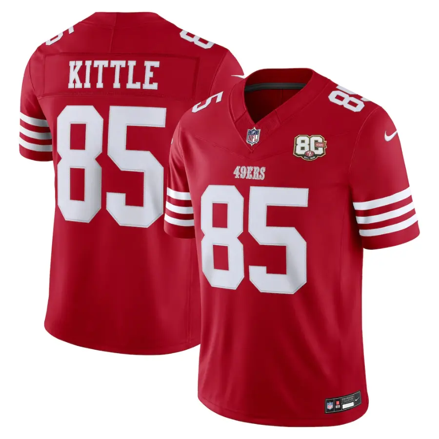 San Francisco 49ers George Kittle Scarlet 80th Anniversary Stitched Limited Jersey 1 San Francisco 49ers George Kittle Scarlet 80th Anniversary Stitched Limited Jersey