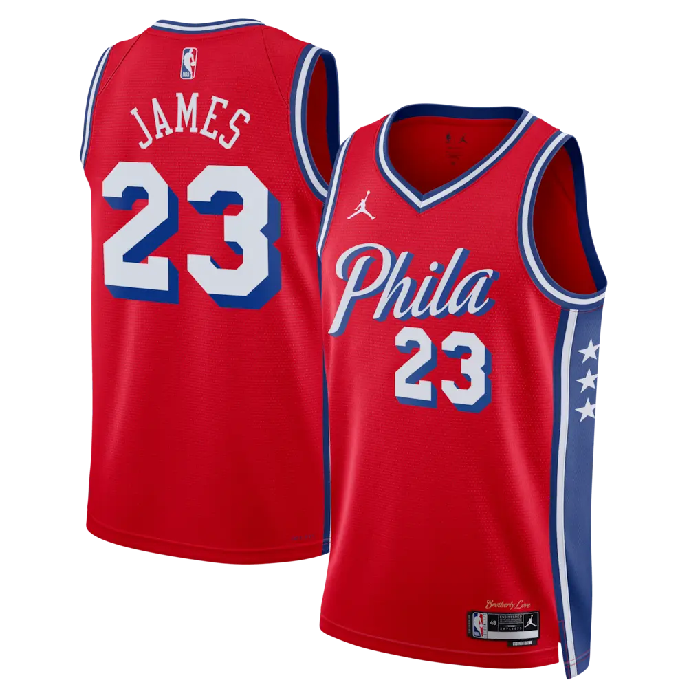 Lebron James Philadelphia 76ers Statement Edition Stitched Jersey - Red 1 Lebron James Philadelphia 76ers Statement Edition Stitched Jersey - Red